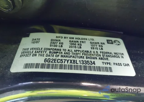 2008 Pontiac G8 Gt z USA, uszkodzony, nr VIN 6G2EC57YX8L133534